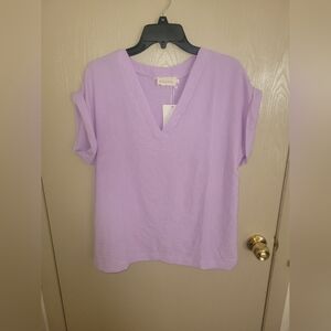 Ninexis Lavender Flowy V Neck Womens Blouse Size M NWT